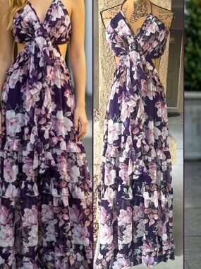 ASTR the Label Women's Kitsune Floral Cut-Out Halter Maxi Dress Size: L